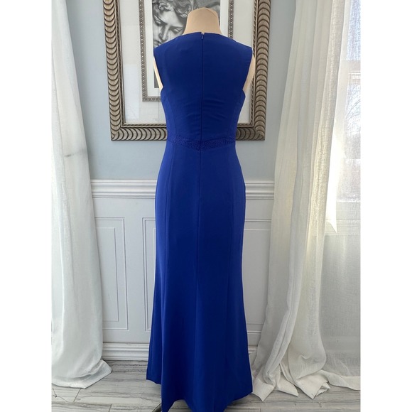 ML Monique Lhuillier Cobalt Blue Lace Inset Sleeveless Gown Size 0 - Picture 4 of 8